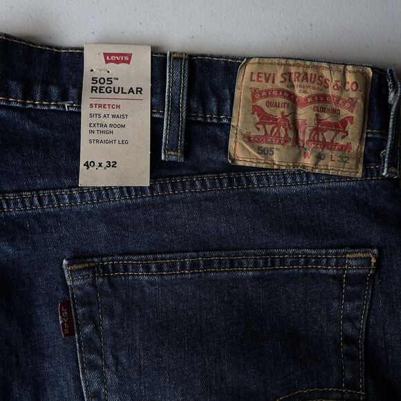 Levi’s 505 Regular Fit Men’s W40 L32 Straight Leg Stretch Blue Denim Jeans - Picture 2 of 7